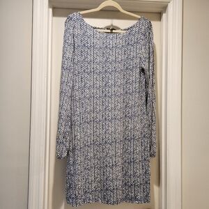Tart Blue White Geometric Braid Print Long Sleeve Tunic Dress Women’s Size Small